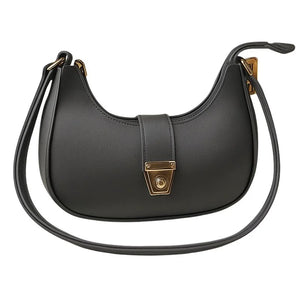 Crescent Luxury Faux Leather Shoulder Bag | Dark Gray Elegant Handbag for Women Stylish Gray Crescent Handbag