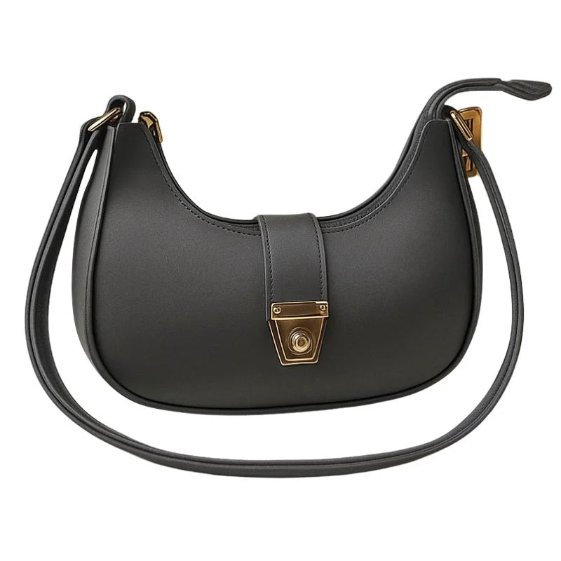 Crescent Luxury Faux Leather Shoulder Bag | Dark Gray Elegant Handbag for Women Stylish Gray Crescent Handbag