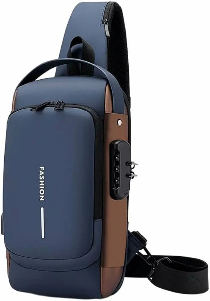 Blue & Brown | Multifunction Anti-Theft USB Charging Crossbody Shoulder Bag | Stylish, Secure, and Ready for Adventures Smart Shoulder Bag