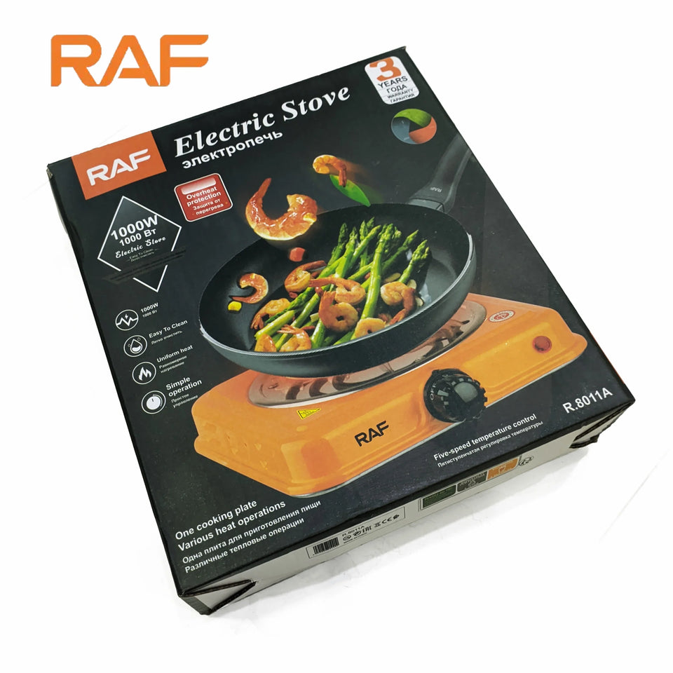 Orange RAF R.8010B Electric Stove Hot Plate and Cooker with 1000W Power, Thermostat, and Uniform Heating Compact electric stove cooker
