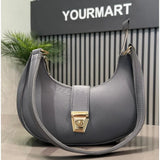 Crescent Luxury Faux Leather Shoulder Bag | Dark Gray Elegant Handbag for Women Stylish Gray Crescent Handbag