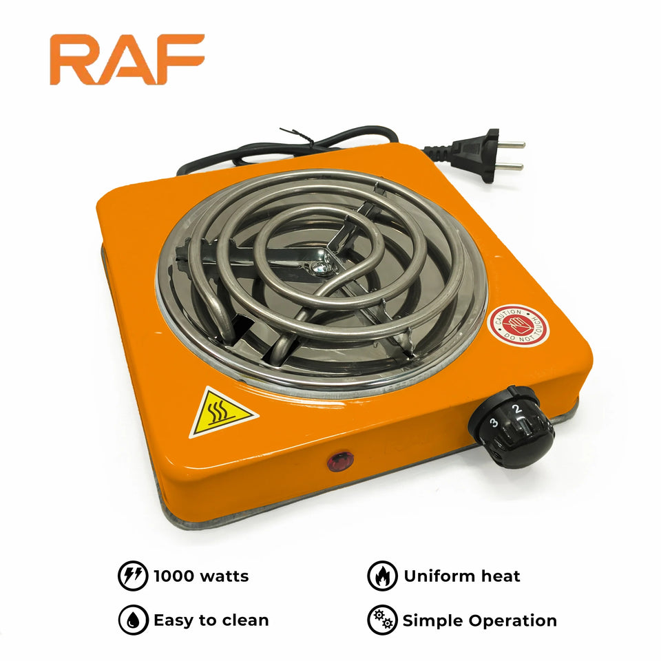 Orange RAF R.8010B Electric Stove Hot Plate and Cooker with 1000W Power, Thermostat, and Uniform Heating Compact electric stove cooker