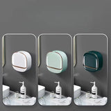 Self-Adhesive Wall-Mounted Luxury Soap Holder with Lid and Drainage Tray | Milky & Light Green