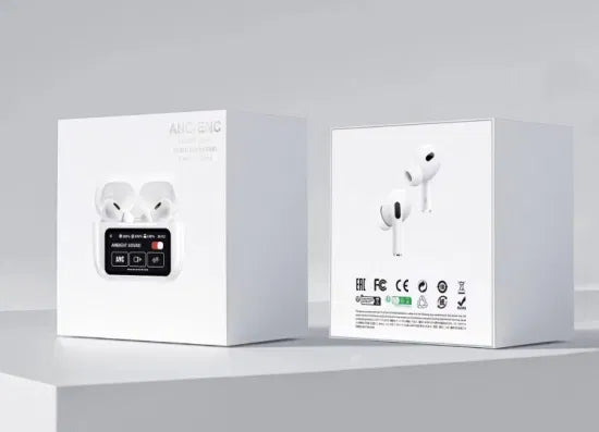 White A9 Pro ANC Bluetooth 5.4 Wireless Earbuds with Smart Screen and Active Noise Cancellation Smart ANC wireless earbuds