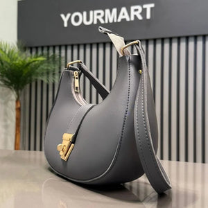 Crescent Luxury Faux Leather Shoulder Bag | Dark Gray Elegant Handbag for Women Stylish Gray Crescent Handbag