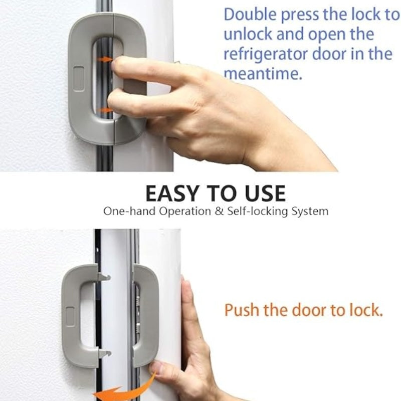 Child Safety Refrigerator Lock | Baby Proof Double Button Fridge Lock White & Grey Secure fridge, protect kids