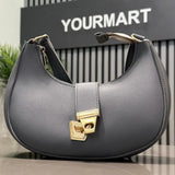 Crescent Luxury Faux Leather Shoulder Bag | Dark Gray Elegant Handbag for Women Stylish Gray Crescent Handbag
