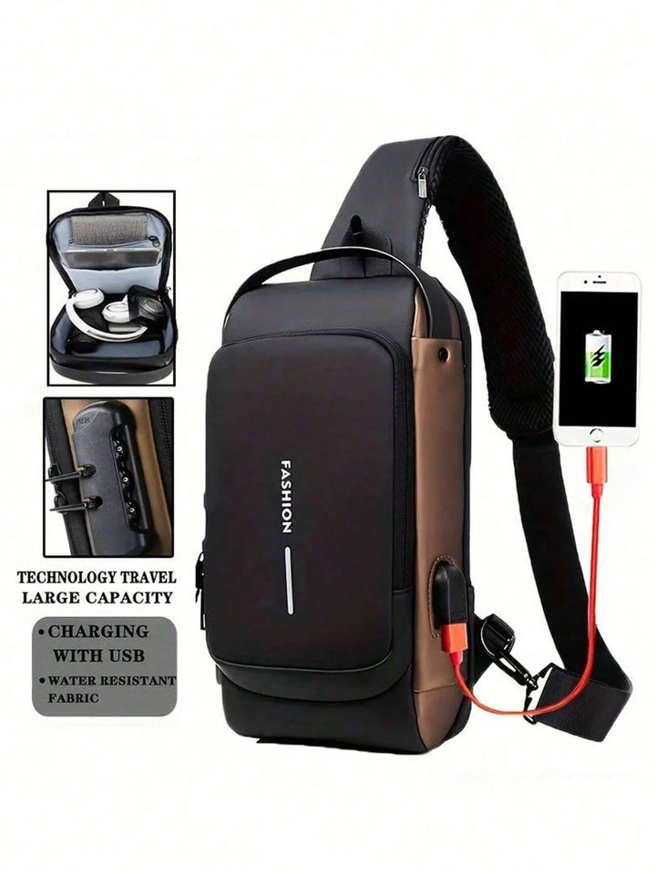 Blue & Brown | Multifunction Anti-Theft USB Charging Crossbody Shoulder Bag | Stylish, Secure, and Ready for Adventures Smart Shoulder Bag